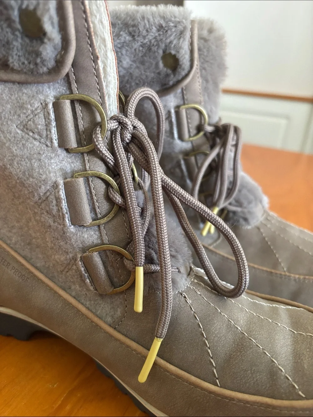 JBU Gray Faux-Fur Lace-Up Winter Boots with Pom Detail
